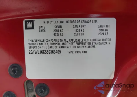 2006 Chevrolet Monte Carlo Ss из США, поврежденный, VIN 2G1WL16C569363409